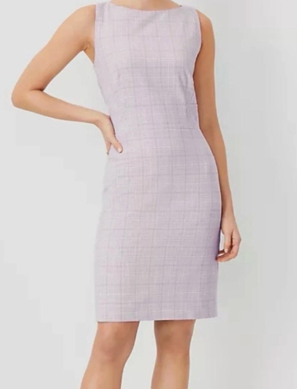 Ann Taylor Purple Plaid Sheath Work Office Dress Size 12